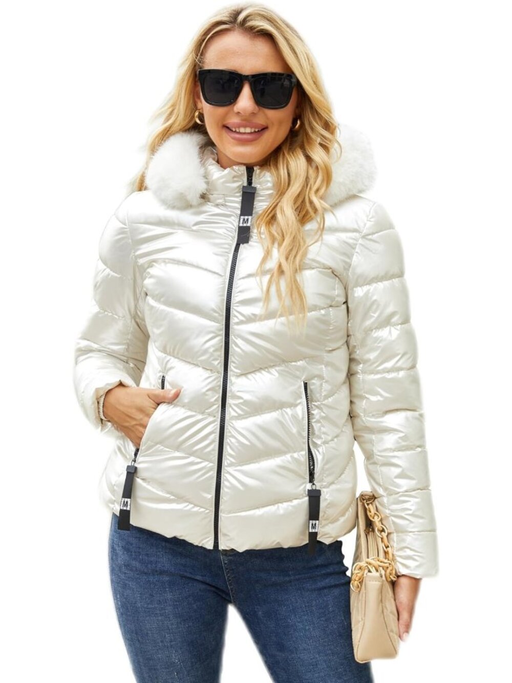 Lightweight Warm Quilted Puffer Jacket for Women - Shiny Winter Coat, Stylish